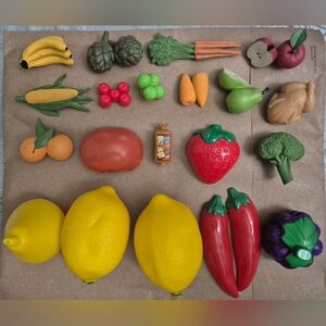 VTG 90s Play Plastic Toy Fruit Veggies Food 22 Pcs.